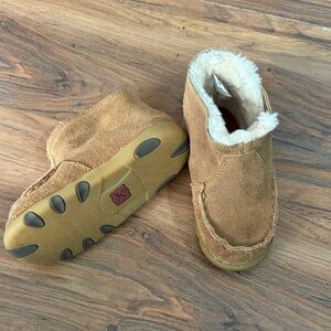 Tan Suede Baby Booties with Fur Lining